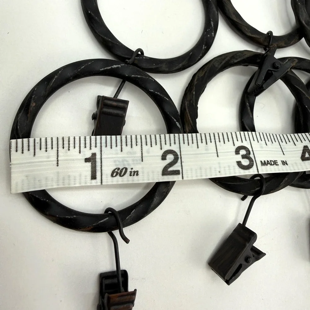 Set of 7 Wrought Iron Twisted Rope Curtain Rings with Clips Dark Bronze Black